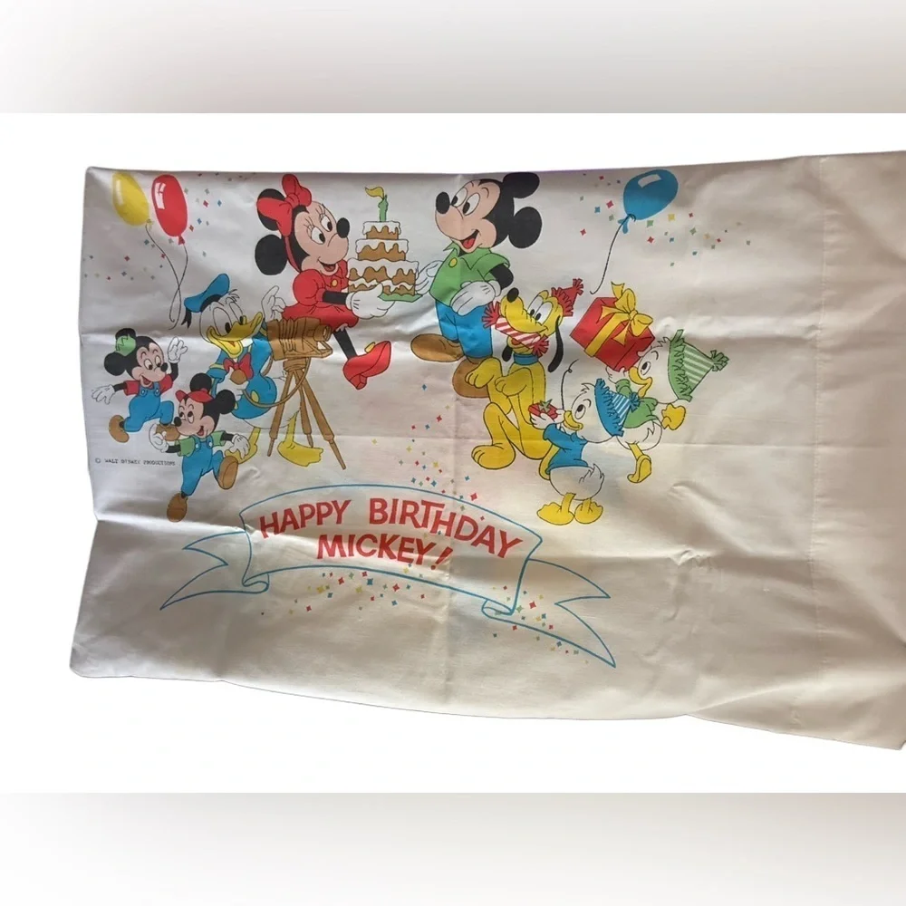 Vintage Mickey Mouse pillowcase. Circa 1970.